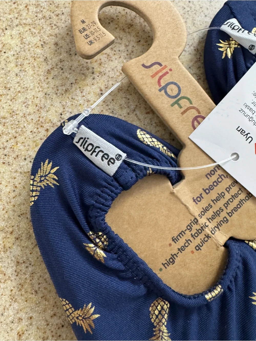 Slipfree Kids Barefoot Water shoes Navy Gold Pineapple M 10-11.5 NWT Pool Beach